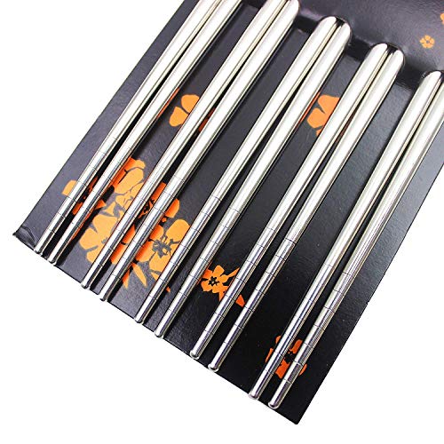 COZYSWAN 5 Pares de Palillos Chinos Japoneses Coreanos de Acero Inoxidable
