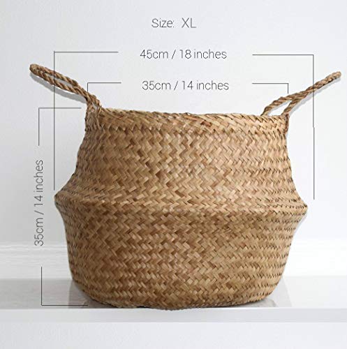 Cozywind Natural Cesta Tejida a Mano, Plegable Cesto de Almacenamiento para la Colada, Flores, Plantas, Juguetes, 45cm x 35cm (XL)