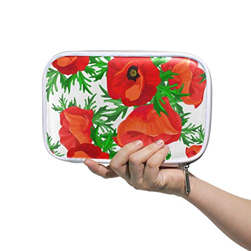 CPYang - Estuche para lápices, diseño de hojas de amapola, con cremallera, bolsa para cosméticos, brochas de maquillaje, papelería, bolígrafo, pasaporte, organizador