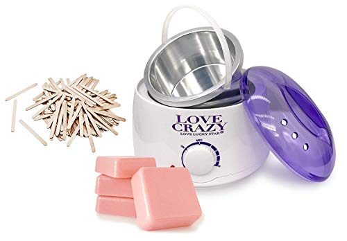Crisnails® Kit de Calentador de Cera Eléctrico para la Depilación Profesional 500ml, 1 Bolsa de Cera y 10 Espátulas de Madera