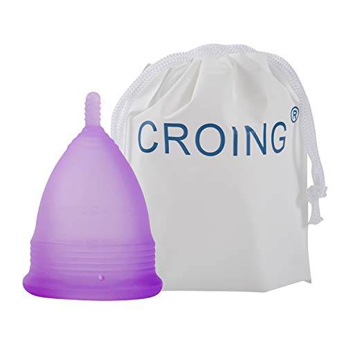 CROING 4 Copas Menstruales - 2 Piezas Pequeña  y 2 Piezas Grande - Menstrual Cup (Morado y Blanco)
