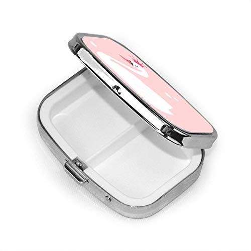 Crown Cute Lovely Princess Swan On Pink Cartoon Pastel Square Pastillero Cajas decorativas Estuche para pastillas Medicina Soporte para tableta Cartera Organizador Estuche para bolsillo o bolso