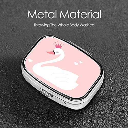Crown Cute Lovely Princess Swan On Pink Cartoon Pastel Square Pastillero Cajas decorativas Estuche para pastillas Medicina Soporte para tableta Cartera Organizador Estuche para bolsillo o bolso