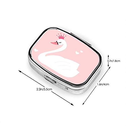 Crown Cute Lovely Princess Swan On Pink Cartoon Pastel Square Pastillero Cajas decorativas Estuche para pastillas Medicina Soporte para tableta Cartera Organizador Estuche para bolsillo o bolso