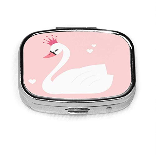 Crown Cute Lovely Princess Swan On Pink Cartoon Pastel Square Pastillero Cajas decorativas Estuche para pastillas Medicina Soporte para tableta Cartera Organizador Estuche para bolsillo o bolso