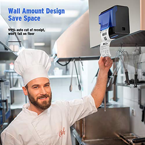 [Cubierta Protectora] Impresora Térmica 300 mm/Sec 80mm / Receipt Ticket Impresión/Interfaz USB/Serial/LAN Impresora de Cocina Profesional con Tapa
