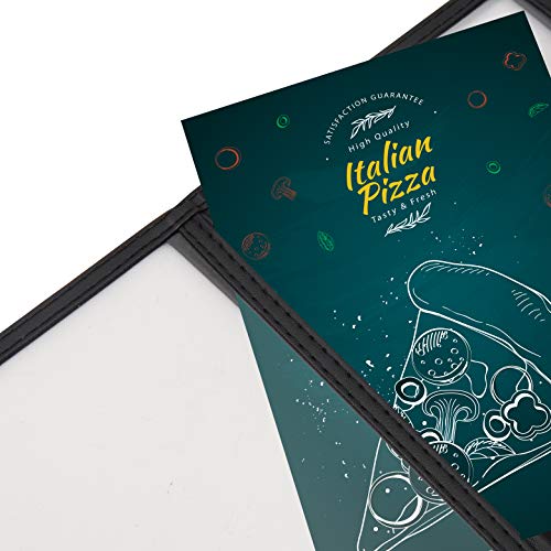 Cubiertas Tres Pliegues A5 para Menús (Pack de 10) - Cubiertas Estilo Americano Costura Doble Ribete Negro Protectores de Esquina Acero Inoxidable - para Restaurantes, Bar, Café