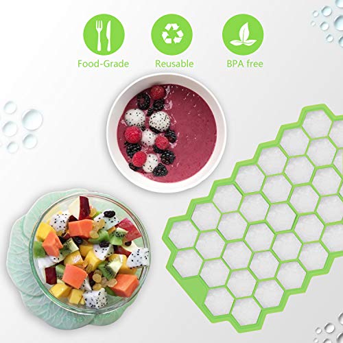 Cubiteras para Hielo Silicona, 2 Cubiteras con Tapas de Hielo Fácil de Sacar Bandejas de Hielo sin BPA para Alimentos para Bebés, Cócteles, Whisky, Zumo, Agua y Otras Bebidas (Verde y Blanco)