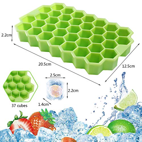 Cubiteras para Hielo Silicona, 2 Cubiteras con Tapas de Hielo Fácil de Sacar Bandejas de Hielo sin BPA para Alimentos para Bebés, Cócteles, Whisky, Zumo, Agua y Otras Bebidas (Verde y Blanco)