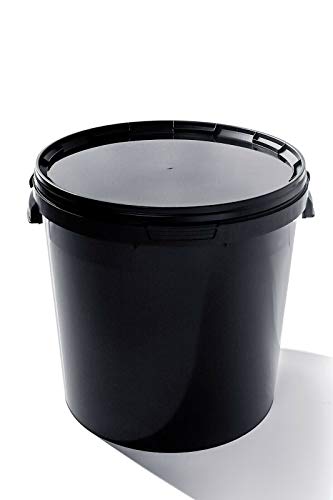 Cubo con tapa, color negro, con tapa, asa de plástico, apto para alimentos, de alta calidad 30 litros