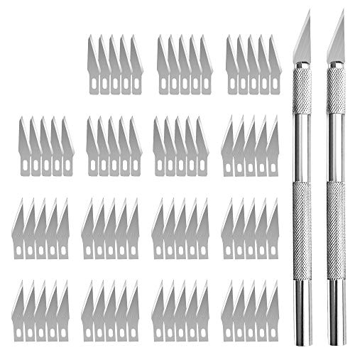 Cuchillos para Trabajos Artesanales, Conjunto de 2 Cuchillos de arte de Precisión y 75 Cuchillas de Repuesto, Cubiertas Protectoras Incluidas