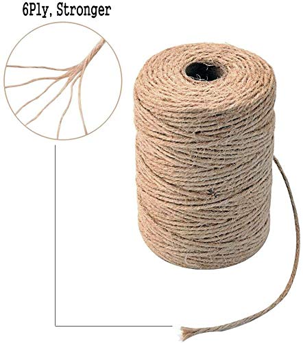 Cuerda de yute gruesa natural para manualidades y manualidades de 6 capas, para floristería, tarjetas de boda, manualidades, manualidades, decoración de envoltorio de regalo(marrón, 328 pies)
