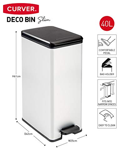 Curver 213298 Cubo de basura Slim, 40L, 37.3x23x58.7 cm, Gris