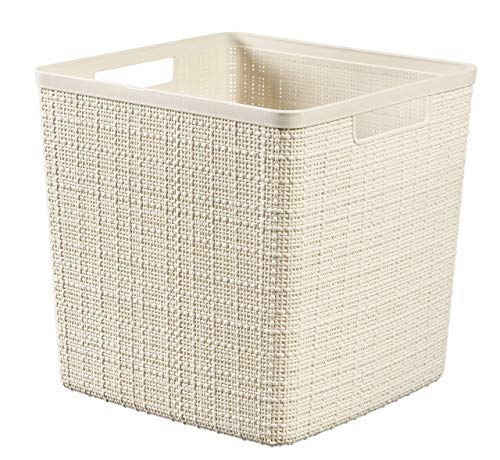 CURVER Cesta Jute 100% plástico Reciclado Cuadrada, Blanco Roto, L: 17 L