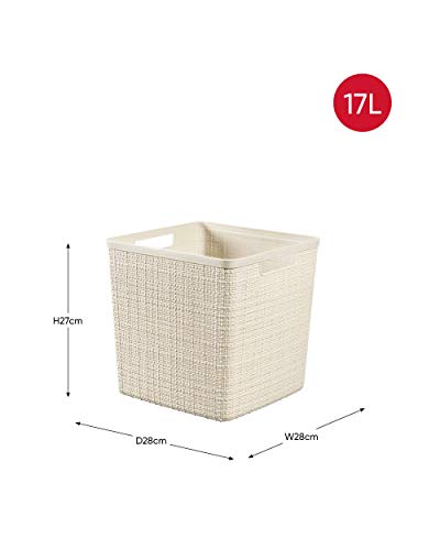 CURVER Cesta Jute 100% plástico Reciclado Cuadrada, Blanco Roto, L: 17 L