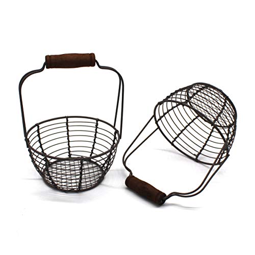 CVHOMEDECO. Minicestas de alambre de metal para huevos cestas mango de madera, estilo vintage Juego de 2