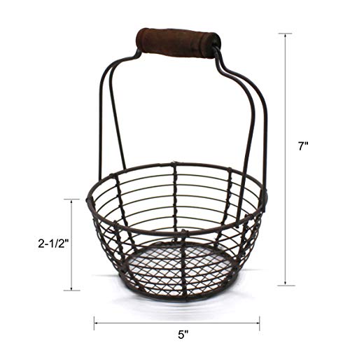 CVHOMEDECO. Minicestas de alambre de metal para huevos cestas mango de madera, estilo vintage Juego de 2