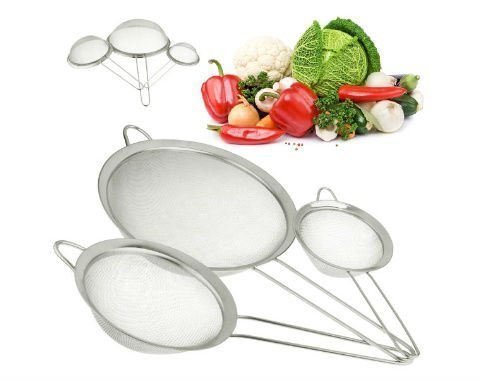 Cymax Juego de 3 Malla Fina Cocina Colador Profesional 7/12/18 cm Harina Tamiz, Espumadera para Freír Alimentos,Pastas Espaguetis y Fideos
