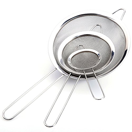 Cymax Juego de 3 Malla Fina Cocina Colador Profesional 7/12/18 cm Harina Tamiz, Espumadera para Freír Alimentos,Pastas Espaguetis y Fideos