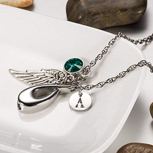 Daesar Colgantes Cenizas Acero Inoxidable Abuela Collar Ceniza Plata ala Infinito con Piedra Natal con Piedra Natal Mayo H Collar Grabado Personalizado