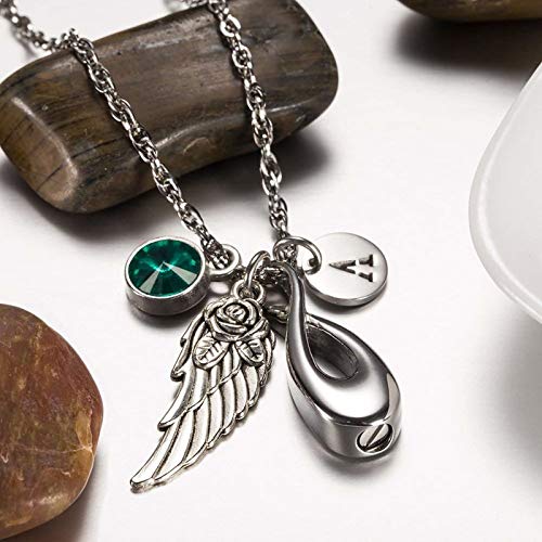 Daesar Colgantes Cenizas Acero Inoxidable Abuela Collar Ceniza Plata ala Infinito con Piedra Natal con Piedra Natal Mayo H Collar Grabado Personalizado