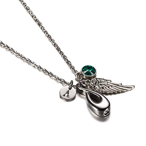 Daesar Colgantes Cenizas Acero Inoxidable Abuela Collar Ceniza Plata ala Infinito con Piedra Natal con Piedra Natal Mayo H Collar Grabado Personalizado