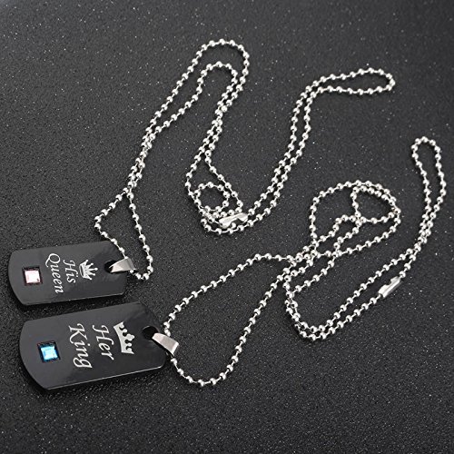 Daesar Collar Militar 1 PCS Collar de Mujer Collar Acero Inoxidable Colgante Collar Collar Militar Placas Grabado Her King&His Queen Corona Collar para Mujer