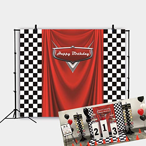 Daniu Monster Racing Competición Campeón Telón de Fondo Rojo Banner Victoria Fondo Telón de Fondo Fiesta de cumpleaños Fotografía Decoración de Fondo Suministros Studio Party Stand 7x5FT vinly