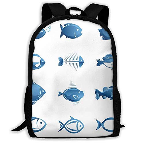 Daypacks,Bandolera,Casual Mochila,Morral Cotidiano,Messenger Bag,Matriz De Siluetas De Peces Vida Marina Mar Océano Imágenes Relacionadas Patrón Huesos De Pescado Mujeres Y Hombres Mochila Informal