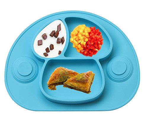 DEBAIJIA Bebé Niños Plato de Silicona Fuerte Succión Ventosa Divididas Placemat Grado Alimenticio Infantil Antideslizante FDA y Sin BPA, Microonda, Lavavajillas, Congelador Seguro - Rosa