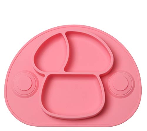 DEBAIJIA Bebé Niños Plato de Silicona Fuerte Succión Ventosa Divididas Placemat Grado Alimenticio Infantil Antideslizante FDA y Sin BPA, Microonda, Lavavajillas, Congelador Seguro - Rosa