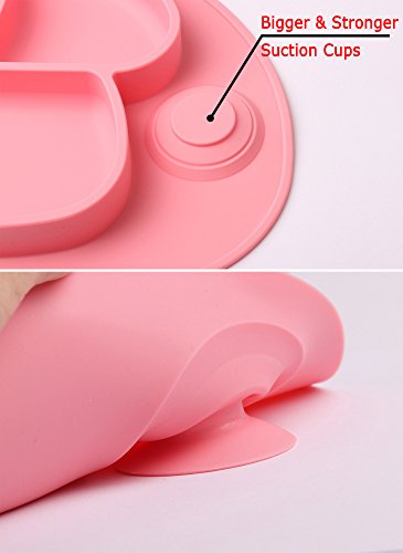 DEBAIJIA Bebé Niños Plato de Silicona Fuerte Succión Ventosa Divididas Placemat Grado Alimenticio Infantil Antideslizante FDA y Sin BPA, Microonda, Lavavajillas, Congelador Seguro - Rosa
