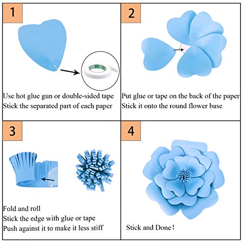 decalmile 6 Piezas Flores de Papel DIY Decoración para Bebés Guardería Niñas Cumpleaños Fondo Boda(Azul, Blanco)