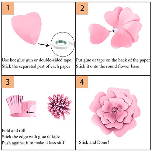 decalmile 6 Piezas Flores de Papel DIY Decoración para Bebés Guardería Niñas Cumpleaños Fondo Boda(Rosado, Blanco)