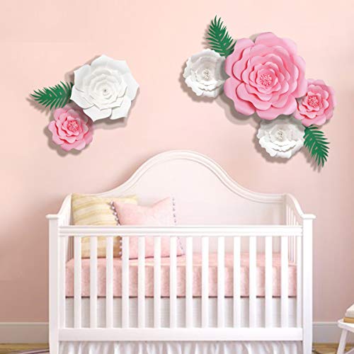 decalmile 6 Piezas Flores de Papel DIY Decoración para Bebés Guardería Niñas Cumpleaños Fondo Boda(Rosado, Blanco)