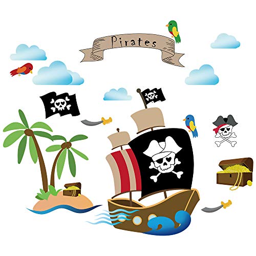 decalmile Barco Pirata Pegatinas de Pared Habitación Infantiles Adhesivos Pared Dormitorio Salón Guardería Niños Bebés Mural Pared Tema Pirata Decoración
