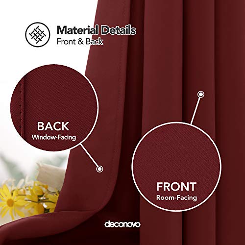 Deconovo Cortina Salon Opacas Dormitorio Moderno con Aislamiento Térmico Color Liso Decoración Hogar 2 Piezas 140 x 245 cm Rojo Oscuro