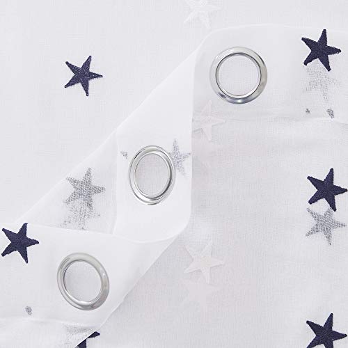 Deconovo Cortinas de Visillos con Estrellas Azules para Ventanas Cortinas Translúcidas para Dormitorio 2 Piezas 140 x 260 cm Azul Oscuro Estrellas Grandes