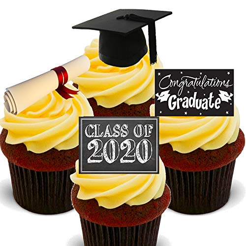 Decoración comestible para tartas de graduación, clase de 2018, obleas de pie, adornos de cupcakes, 12 unidades