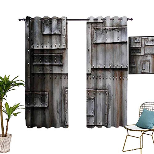 Decoración industrial Colección habitación oscurecida cortina pared metálica antigua entrada cerrada puerta de fábrica protección de seguridad imagen fácil de limpiar gris oxidada W63 x L45 pulgadas
