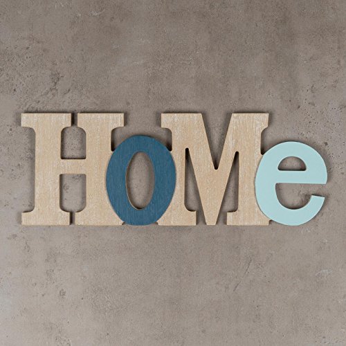 Decoración levandeo, diseño 3D, con la palabra Home, 35 x 13 cm, letras de madera natural, color azul