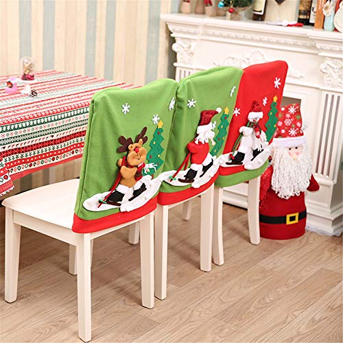 Decoración navideña para el hogar. Cubierta de la silla de Navidad Conjunto de sillas de esquí de dibujos animados Sala de estar Restaurante Star Hotel Disposición Mesa y silla Decoraciones Regalos de