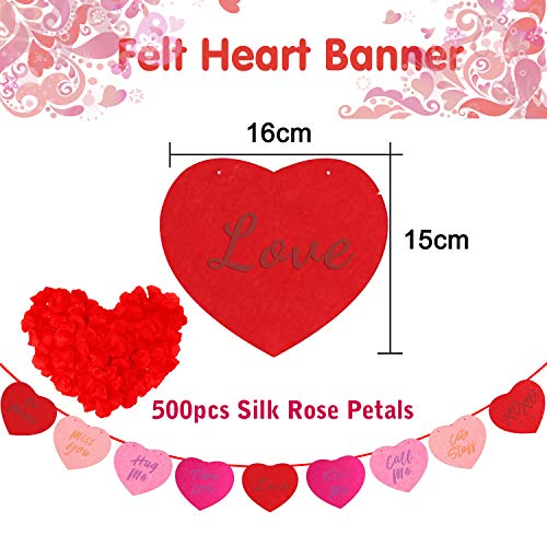 Decoraciones Fiesta día San Valentín,88pz Romántico de Globos de corazón,Guirnalda de Fieltro Banner Decoración Romantica Día de San Valentín Bodas Nupcial Aniversario y Compromiso