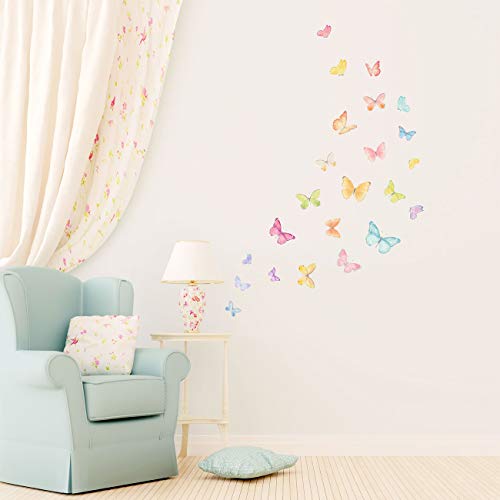 DECOWALL DS-8037 Mariposas pastel Vinilo Pegatinas Decorativas Adhesiva Pared Dormitorio Salón Guardería Habitación Infantiles Niños Bebés (Pequeña)