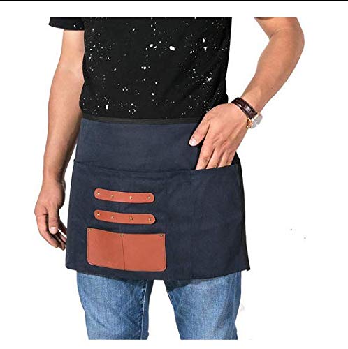 Delantal de cintura para taller, herramienta de trabajo pesado, lienzo encerado, media cintura, delantal, cocina, restaurante, bistro, manualidades, jardín, 7 bolsillos, para hombres, mujeres, chef