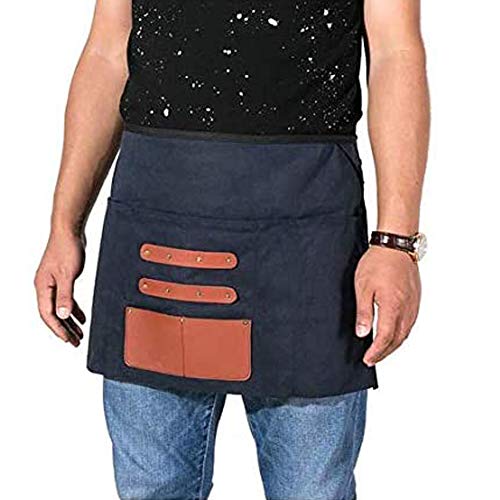 Delantal de cintura para taller, herramienta de trabajo pesado, lienzo encerado, media cintura, delantal, cocina, restaurante, bistro, manualidades, jardín, 7 bolsillos, para hombres, mujeres, chef