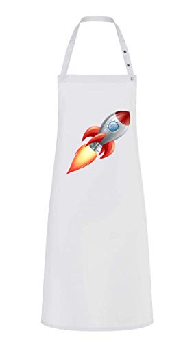 Delantal de cocina – cohete Cartoon fuego barco espacial – Delantal unisex para hombre y mujer, algodón, Blanco, talla única