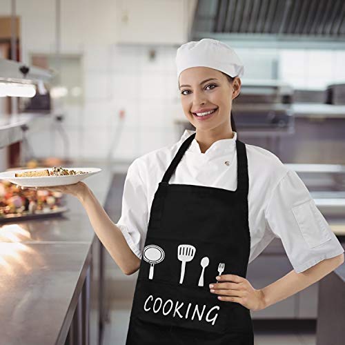 Delantal de Cocina Impermeable con Bolsillos Correa para el Cuello Ajustable Delantales Hombre Mujer Delantal Cocinero Mandil Cocina para Jardinería Restaurante Barbacoa Cocinar Hornear (Negro)