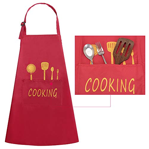 Delantales de Cocina 2 Piezas con Bolsillo Delantal Impermeables para Hombre Mujer Delantale Ajustables para Jardinería Restaurante Barbacoa Cocinar Hornear