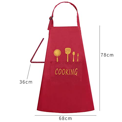 Delantales de Cocina 2 Piezas con Bolsillo Delantal Impermeables para Hombre Mujer Delantale Ajustables para Jardinería Restaurante Barbacoa Cocinar Hornear